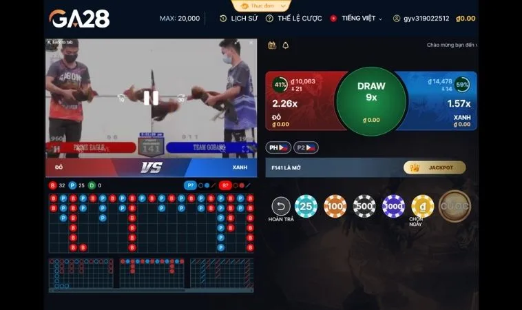 Giao diện đặt cược Đá Gà GA28 Tại SonClub