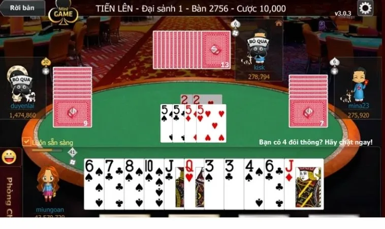 Bàn chơi trong Tiến Lên Miền Nam SonClub